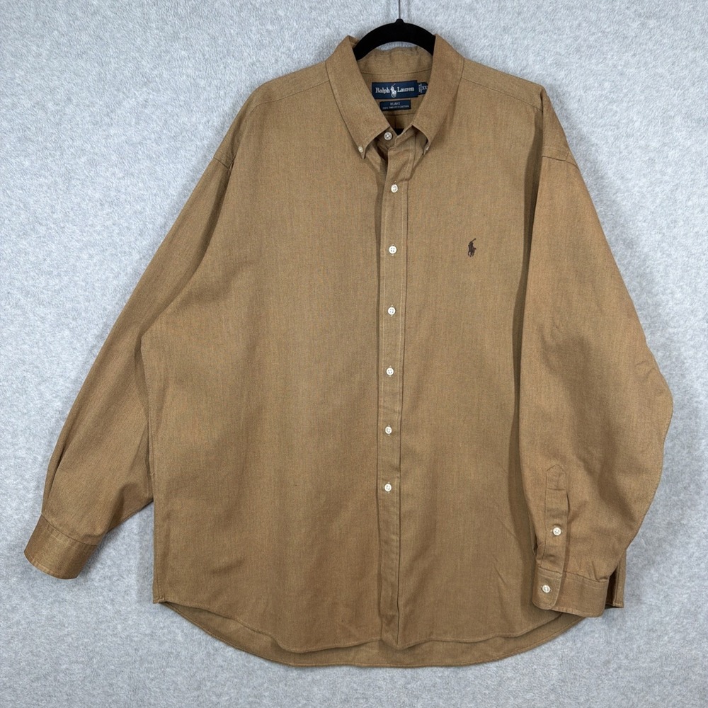 Ralph Lauren Blake Shirt Long Sleeve Men's XXL Brown 100% Two-Ply Cotton
